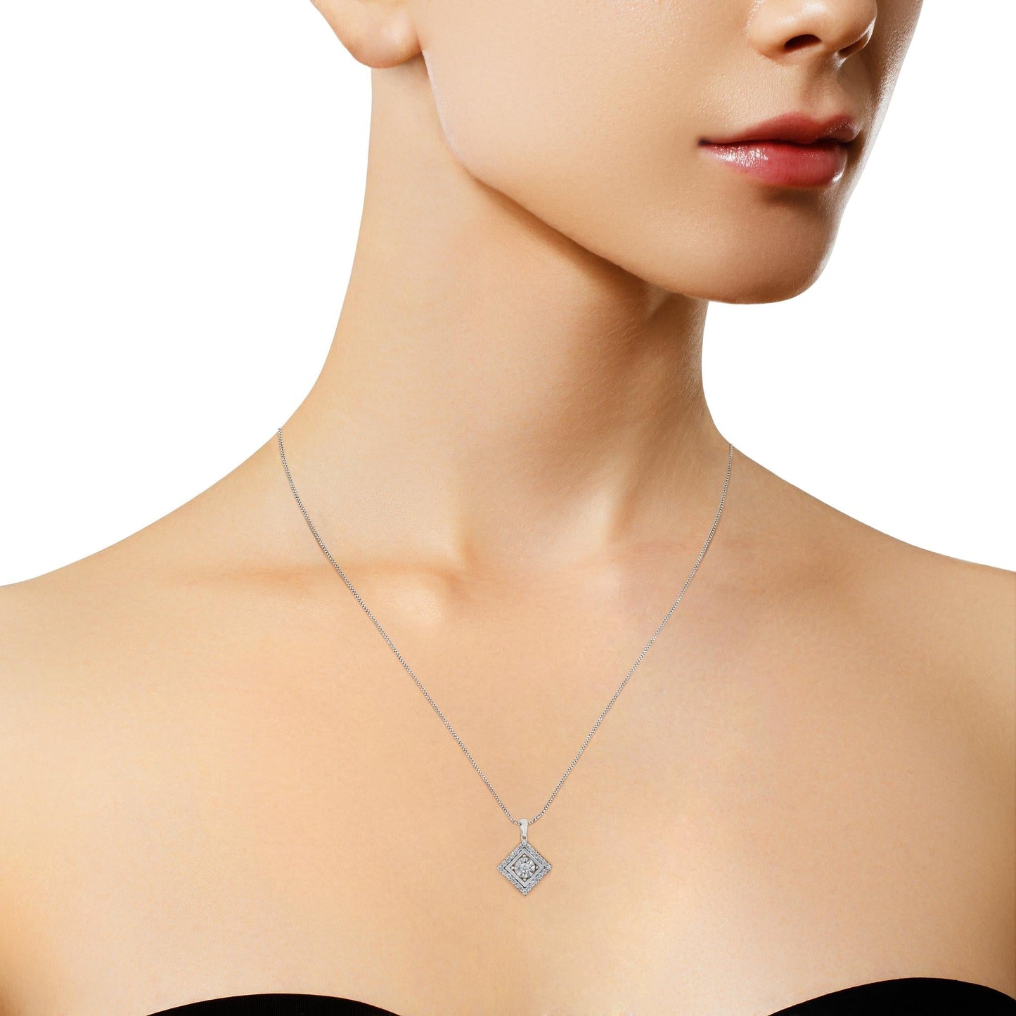 10KT White Gold 1/2 cttw Diamond Square Pendant Necklace (I-J Color,