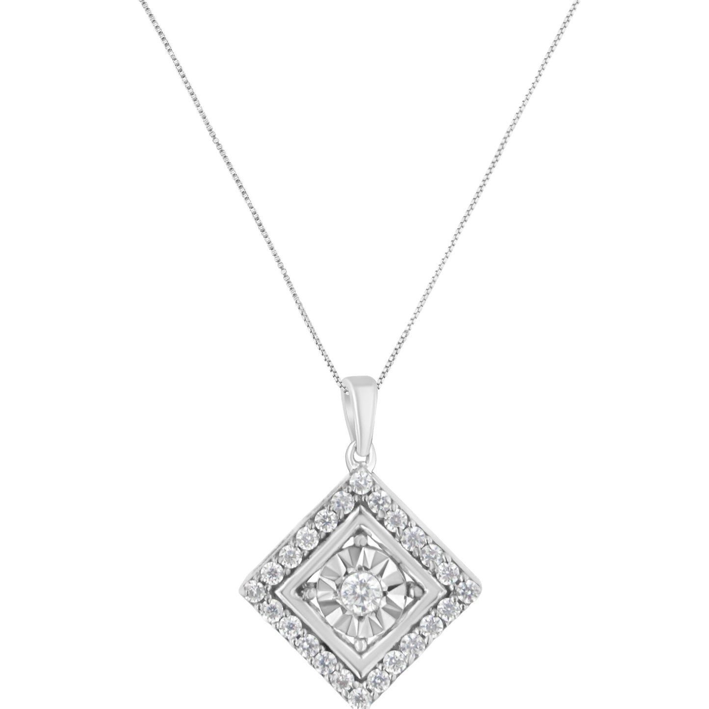 10KT White Gold 1/2 cttw Diamond Square Pendant Necklace (I-J Color,